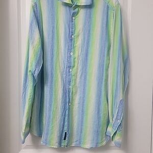 Lilly Pulitzer Via Palm Beach Linen Wyeth Shirt Striped Button Down Medium L/S